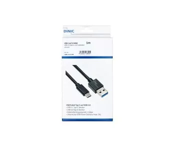 Cable USB 3.1 tipo C - enchufe 3.0 A, 5Gbps, carga 3A, negro, 1,00m, Dinic Box